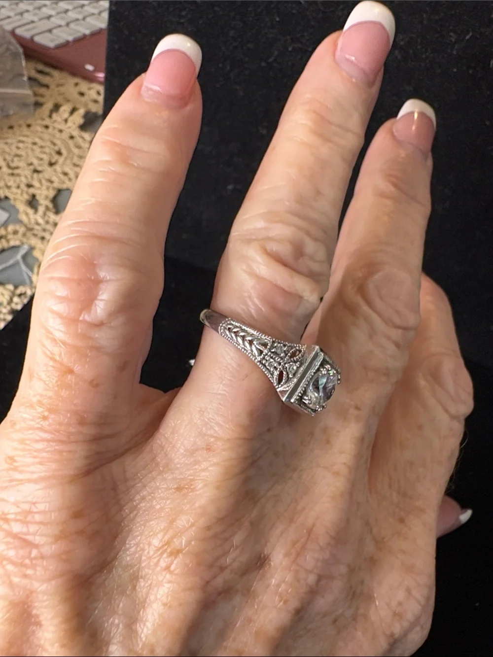 Vintage-Inspired Silver 925 Cubic Zirconia Halo Engagement Ring - White Sz 6